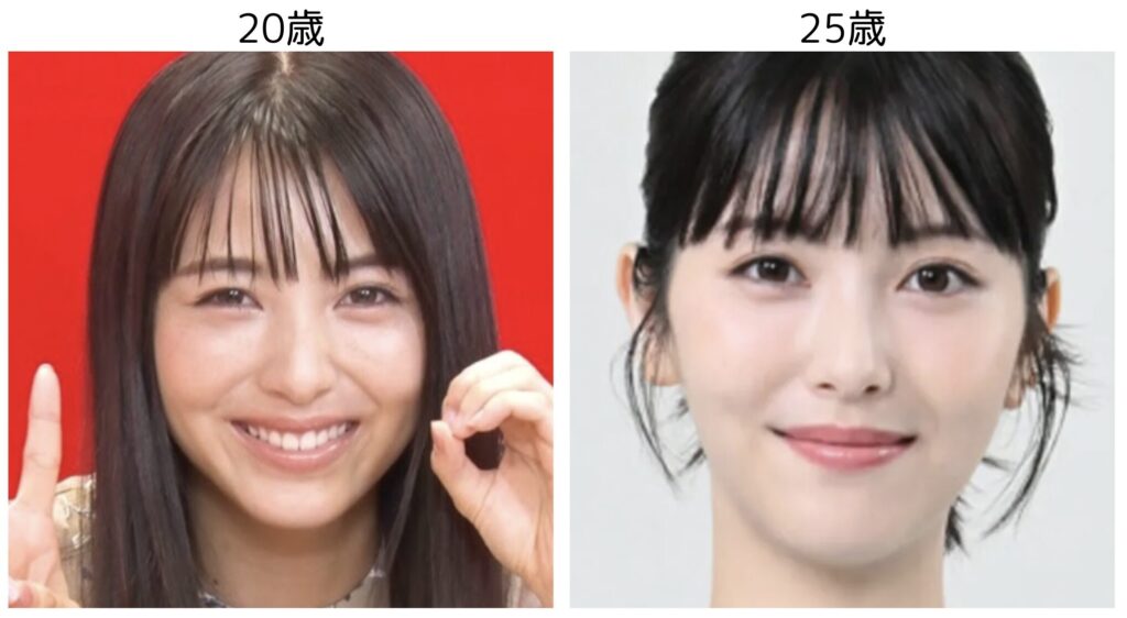 浜辺美波の20歳の頃と25歳の頃を比較した画像