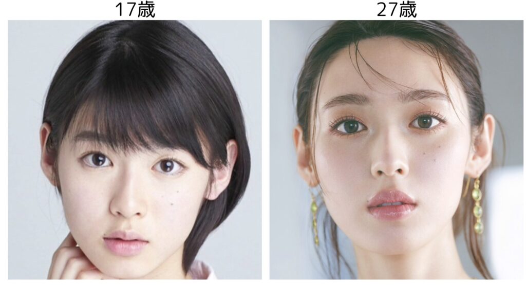 白石聖の10代の頃と現在の比較画像１