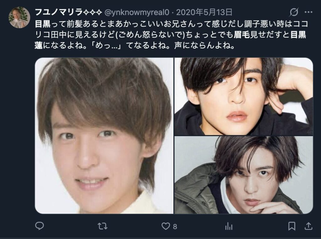 目黒蓮の眉毛を褒める声２