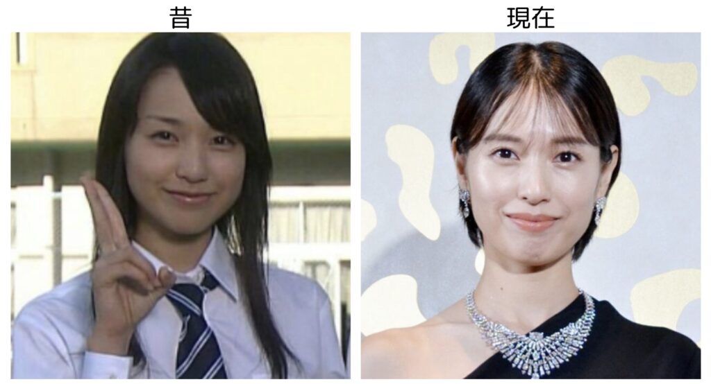 戸田恵梨香の昔の眉が細めのメイクをした画像と現在の太眉の比較画像２