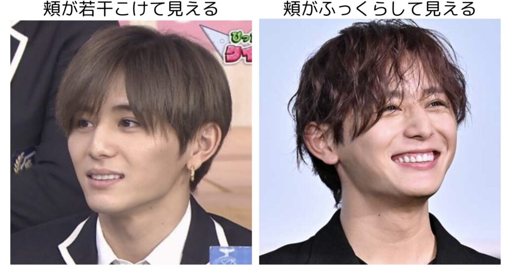 山田涼介の輪郭の違いがわかりやすい比較画像