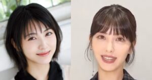 浜辺美波の昔と現在の顔を比較した画像。左はナチュラルで柔らかい印象、右は大人っぽく洗練された雰囲気が際立つカット。