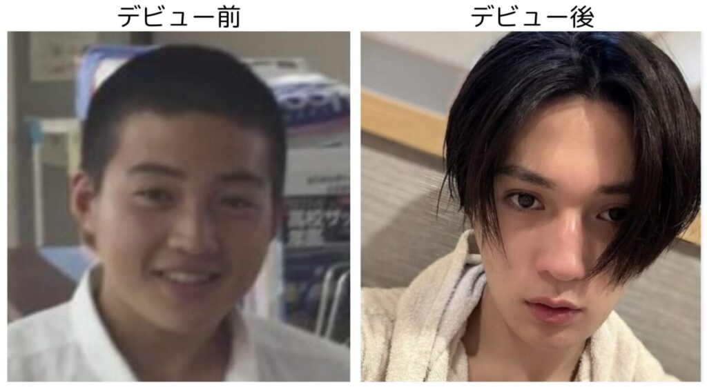 八木勇征のデビュー前後の顔つきの違いを比較した画像