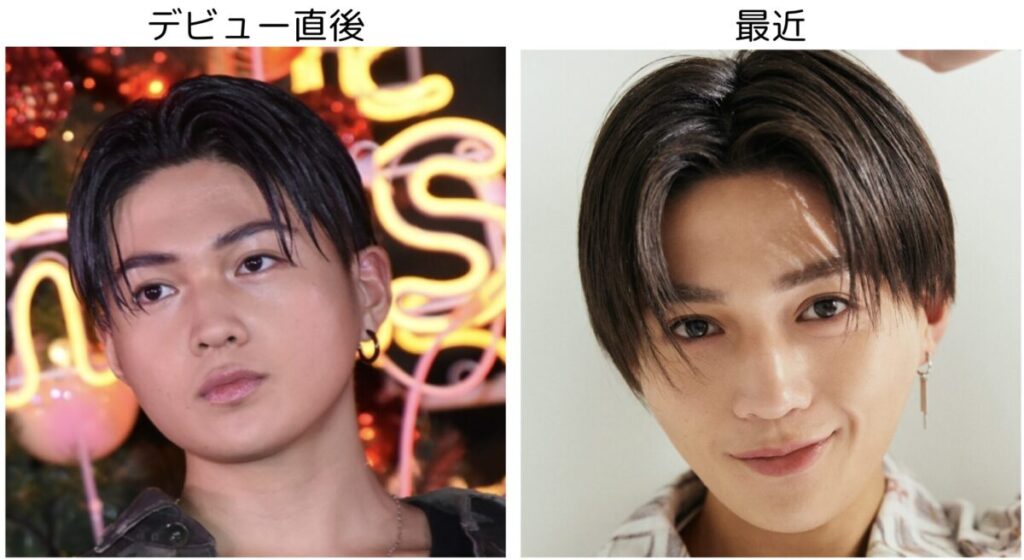 八木勇征のデビュー直後と最近の顔つきの違いを比較した画像