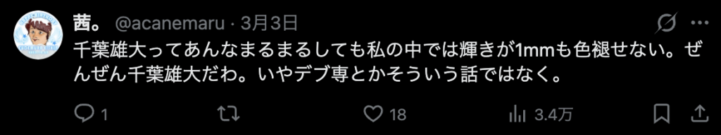 千葉雄大が太っても素敵というXのコメント